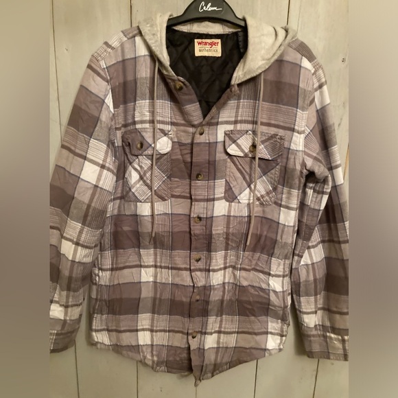 Wrangler Authentics Men's Sm Quilted Lined Hooded‎ Plaid Flannel Shirt Jacket - Picture 1 of 7